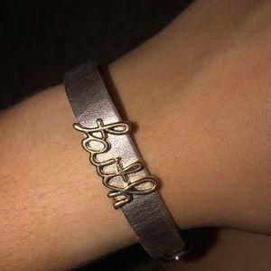 Reversible rose gold/leather “faith” bracelet